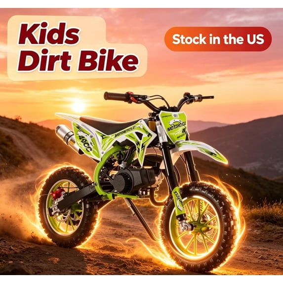 Sioweci 49cc Kids Dirt Bike 2-Stroke - Mini Motorcycle with Front Rear Disc Brakes, Gas Dirt Bikes with Speeds up to 25 MPH, Off-Road Tires, Shock Absorption, Dirtbikes for Kids