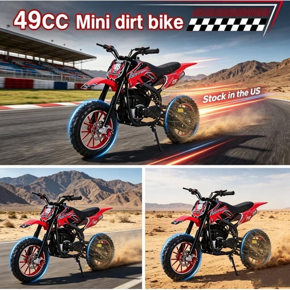 Sioweci 49cc Kids Dirt Bike, 4-Stroke Gas Powered Mini Motorcycle Up to 22MPH, Off-Road Dirt Bike for Kids 8-14 with Front Rear Disc Brakes, Double Shock Absorption