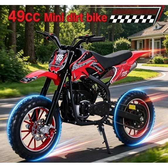 Sioweci 49cc Kids Dirt Bike, 4-Stroke Gas Powered Mini Motorcycle Up to 22MPH, Off-Road Dirt Bike for Kids with Front Rear Disc Brakes, Double Shock Absorption