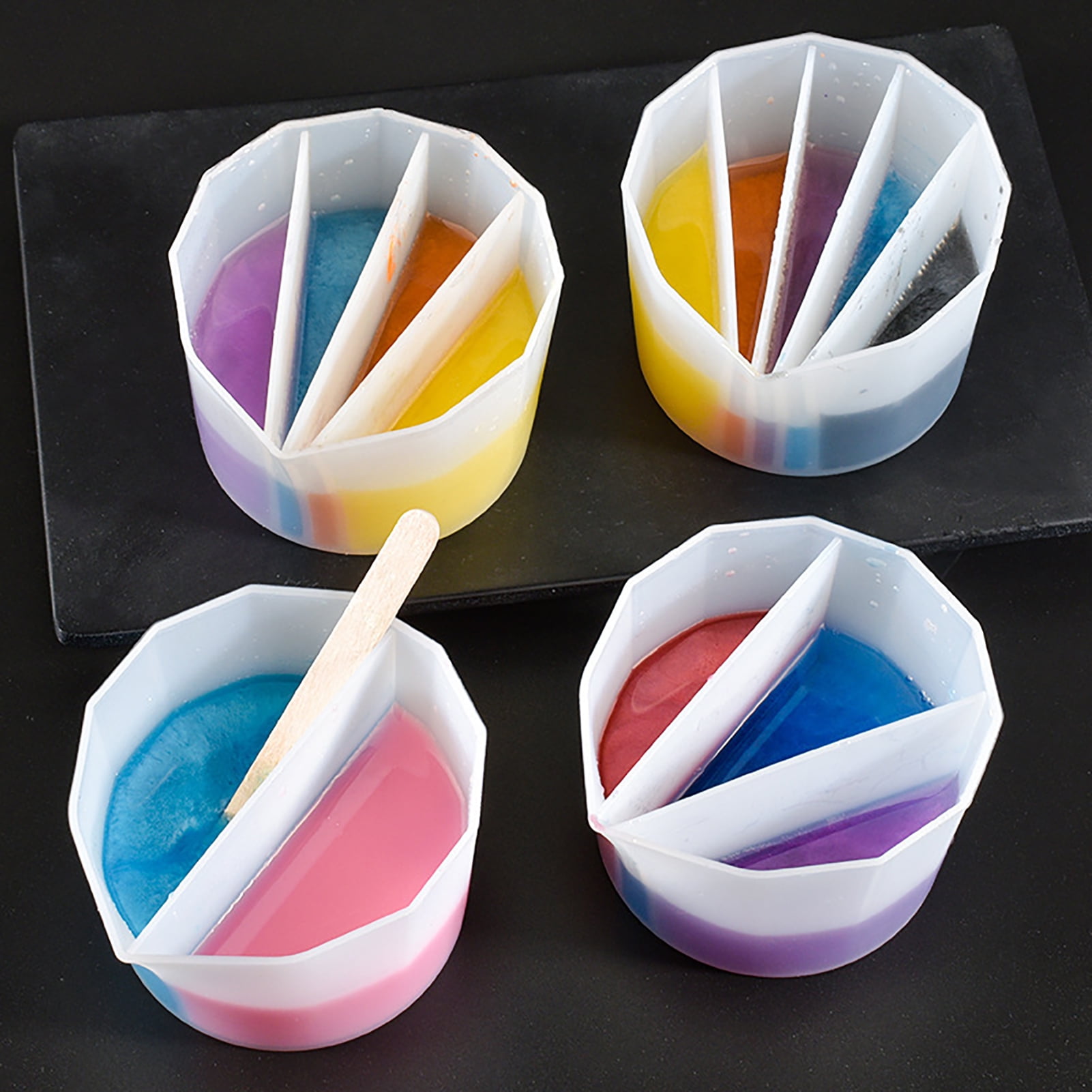 Sioweci 4Pcs Silicone Pour Split Cup Paint Color Mixing Cup Multi ...