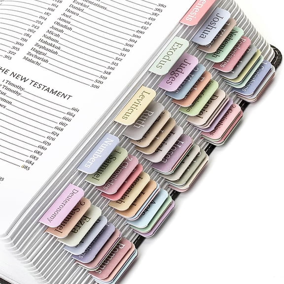 Sioweci 5 Sheets Bible Tab Large Letter Print PVC Self-adhesive Bible Sticky Index Label Book Page Marker Sticker Bible Study Journaling Supplies Random Style