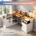 thumbnail image 1 of Sioweci 63" Farmhouse Office Desk with 2 Drawers,Executive Computer Desk with Monitor Stand,Home Office Desk with 1 Printer Stand & Power Outlet,White Brown, 1 of 11