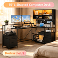 thumbnail image 1 of Sioweci 75" L Shaped Gaming Desk with Fabric Drawers & Shelves,Easy to Assemble Computer Desk with LED Lights, Power Outlet and PC Stand,Home Office Desk for Gaming Room Bedroom,Black, 1 of 11