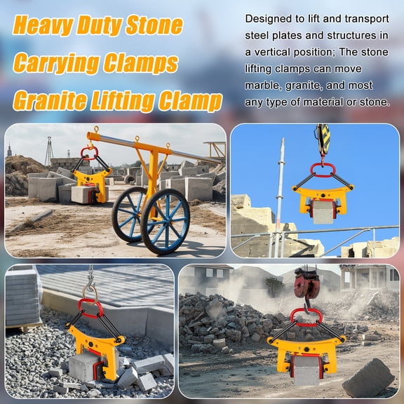 Sioweci 770LBS Vertical Stone Lifting Clamp, Heavy Duty Granite Slab Lifting Clamp with Anti-Slip Rubber Pad, 2-4-6 Inch Opening Alloy Steel Stone Carrying Clamp,Red Orange