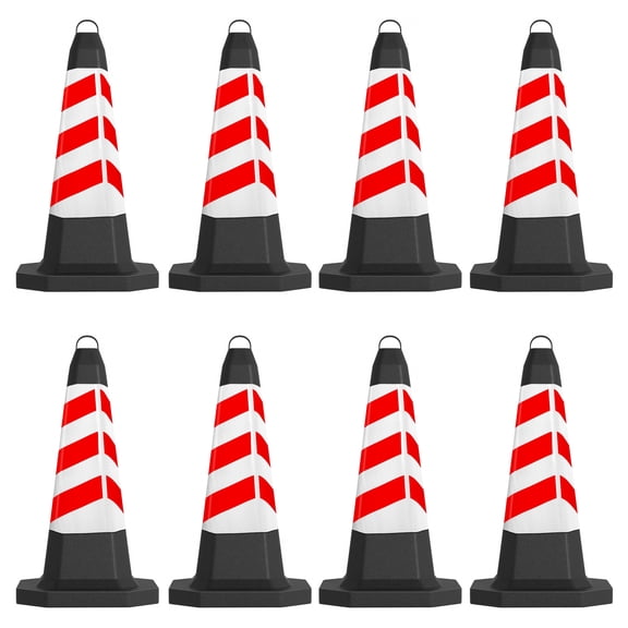 Sioweci 8 Pack Traffic Safety Cone, 28" Road Parking Cone with Reflective Strips, Heavy Duty PVC Collapsible Stackable Cone for Parking Lot Caution Construction Zone