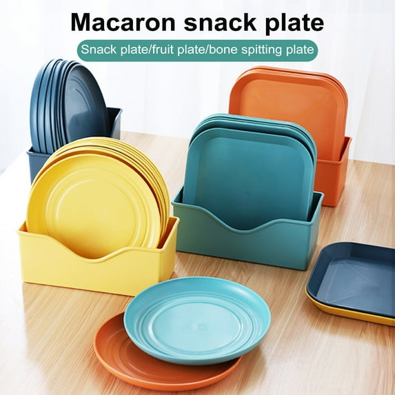 Sioweci 8Pcs Lightweight Plastic Plates Unbreakable Reusable Dinner Plates Dishwasher Safe Colorful Plates for Kitchen Everyday Camping Plates Yellow Round