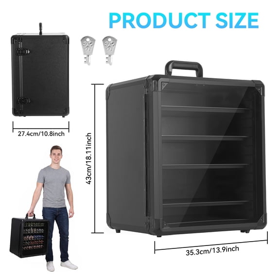 Sioweci Aluminum Alloy Miniatures Storage Case, 5 Magnetic Trays, Clear Acrylic Window,Portable Display Box for Collectibles with Lock for Miniatures, Figures and Collectibles,M