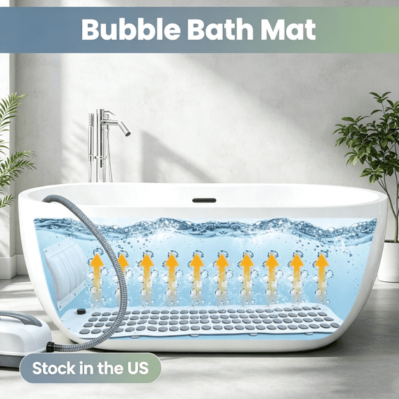 Sioweci Bathtub Bubble Machine,Portable Spa Bubble Bath Mat, Full Body Bubbling Bath Mat with Remote & Pillow, Electric Air Pump & Adjustable Bubble Settings