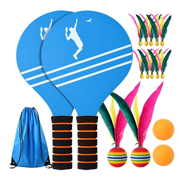 Sioweci Beach Badminton Racket Set Premium Wood Racket Ball Game Outdoor Sports Toys for Kids Adults Family Fun Beach Yard Party Supplies 1 Set