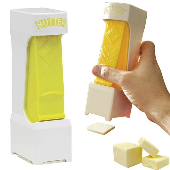 Sioweci Butter Slicer Cutter Stick Butter Container Dish with Lid Multipurpose Stainless Steel Blade Butter Dispenser Cheese Splitter Slicing Tools Kitchen Gadgets Yellow