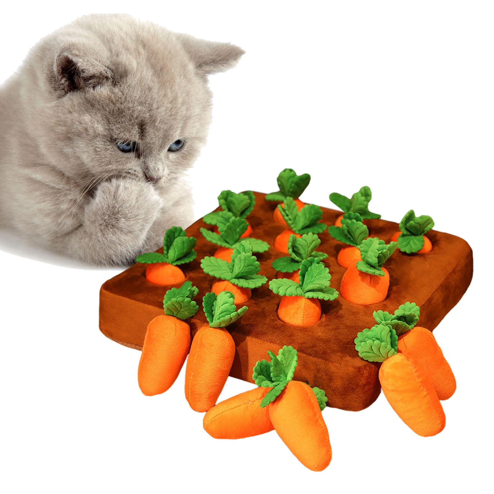 Sioweci Cat Carrot Toy with 12 Squeaky Plush Carrots Interactive Puzzle
