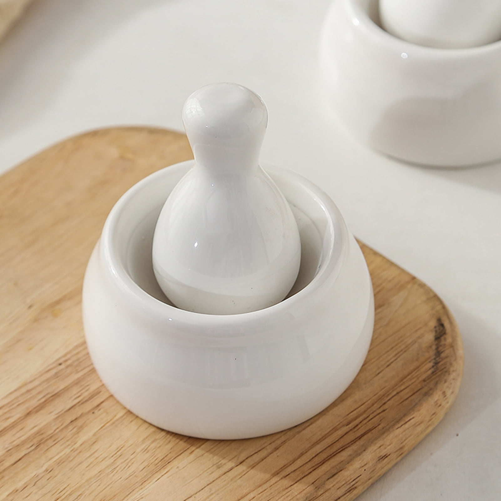 Mini White Ceramic Mortar and Pestle Set for Kitchen