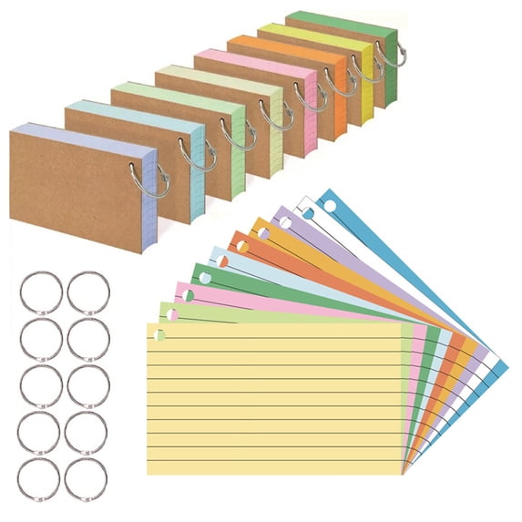 Sioweci Colored Index Cards Flash Cards with Metal Ring Smooth Writing Thickened Paper No Ink Bleeding Notecards Ruled Study Cards Orange