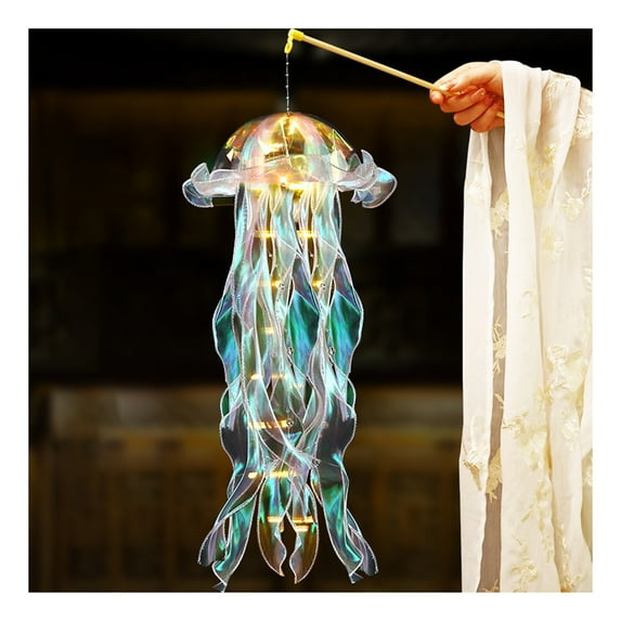 Sioweci Colorful Jellyfish Lamp with Long Lace Ribbon Portable Jellyfish Lantern with Handle LED Nigh Light Decoration for Bedroom Garden Porch Wedding Holiday Party Hanging Lamp Ocean Decor White