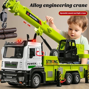 Sioweci Crane Truck Toy with Movable Joints Sound Light Realistic Toddlers Alloy Construction Vehicle Engineering Truck Model Kids Boys Birthday Gift Sets