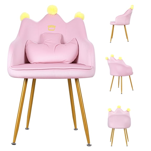 Sioweci Crown-shaped Armchair with Pillow,Upholstered Reading Chair with Wide Seat,Ergonomic Velvet Fabric Wingback Armchair,Pink,19.7" x 15.8"