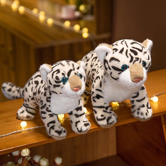 Sioweci Cute Simulation Snow Leopard Plush Doll Three-dimensional Realistic Wild Animal Plushie Soft Stuffed Animal Doll Leopard Plush Toy Home Decoration Style S