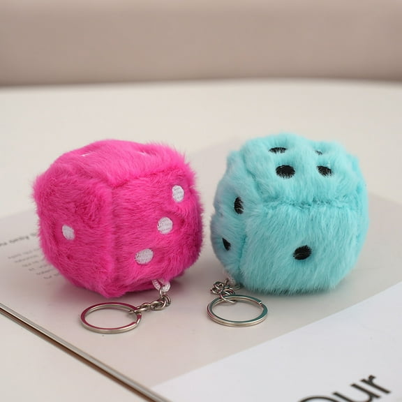 Sioweci Dice Plush Toy with Key Ring Fluffy Colorful Dot Dice Plushies Ornament PP Cotton Stuffed Dice Pendant Handbag Decor Creative Gift Green