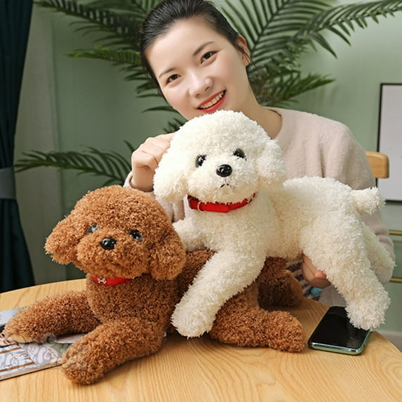 Sioweci Dog Doll Soft Lifelike Teddy Dog Stuffed Animal Exquisite Workmanship Cartoon Stuffed Doll Toy for Kids Light Brown M