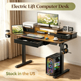 thumbnail image 1 of Sioweci Electric Standing Desk with Drawers, 48 x 24 Inch Height Adjustable Gaming Desk with Monitor Stand, Power Outlets & LED Lights, Home Office Sit Stand Up Desk with Memory Preset, 1 of 11