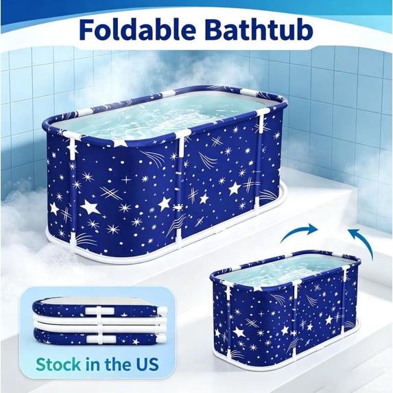Sioweci Foldable Bathtub, Large Soaking Bath Tub Portable Bathtub for Adults, Freestanding with Thickened Thermal Foam Bathtub for Home Bathroom Spa (Starry Blue)