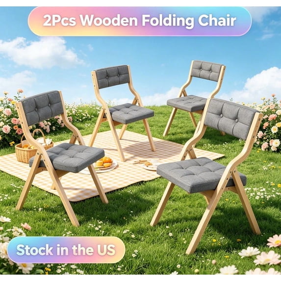 Sioweci Folding Dining Chairs with Cushion,Padded Foldable Dining Chairs,Portable Wooden Folding Chairs for Dining Rooms Kitchen Wedding,2-Pack,Dark Gray