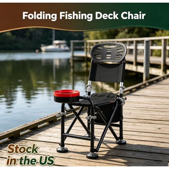 Sioweci Folding Fishing Chair,Heavy Duty Camping Chair with Rod Holders,Portable Seat Stool with Adjustable Backrest,Compact and Lightweight for Camping,Fishing,Outdoor Activities,300lbs Capacity