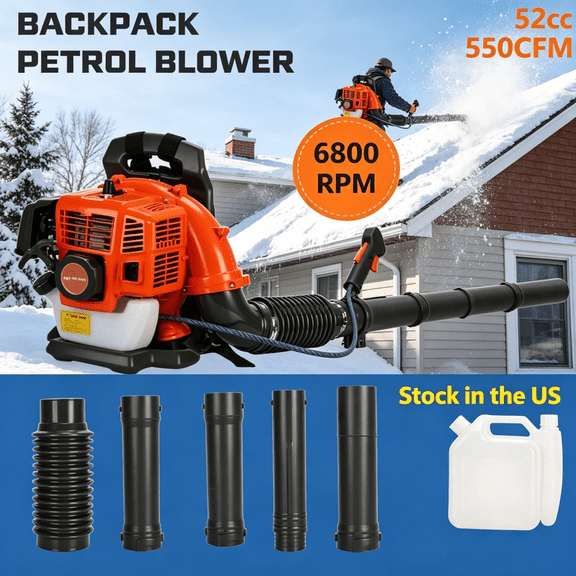Sioweci Gas Leaf Blower,Gas Leaf Blower Backpack,52CC Backpack Blowers Gas Powered,550 CFM,2-Stroke,Air Cooling,Backpack Leaf Blower for Lawn & Snow Removal