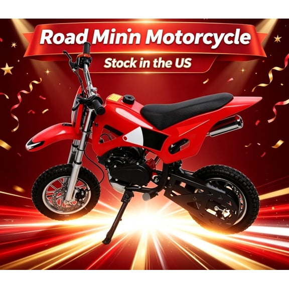 Sioweci Gas Powered 49cc Dirt Bike, 25 MPH Max, Dual Suspension, Front/Rear Disc Brakes, Simple Pull Start, Trail Motorcycle