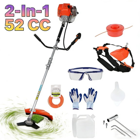 Sioweci Gas Weed Wacker,Weed Eater,52CC 2-Stroke 2 in 1 Multi-functional Petrol Hedge,Grass Trimmer,String Trimmer Brush Cutter Complete Accessories,Orange