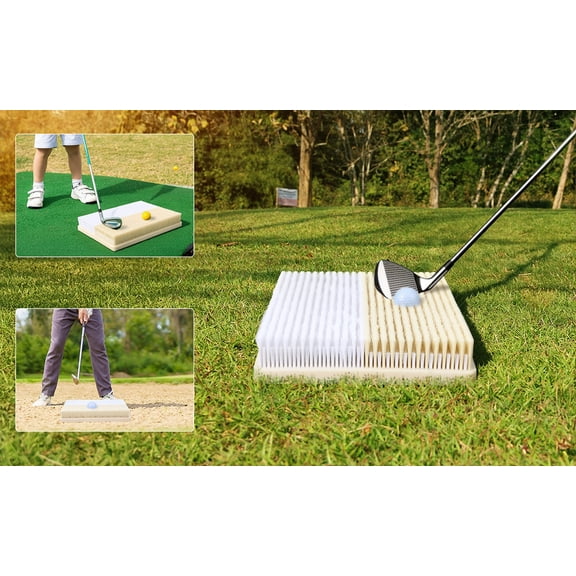 Sioweci Golf Bunker Practice Mat,Portable Golf Training Mat,Golf Chipping Mat,Golf Hitting Mat,Dual Sand Trap Trainer with Shallow & Deep Pit Simulation,Yellow