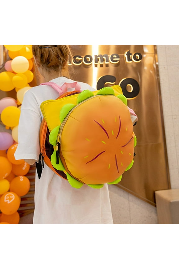 Hamburger Backpack with Adjustable Straps Realistic 3D Design Large Capacity Spacious Compartments Cheeseburger Backpack Storage Pouch Yellow