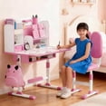 thumbnail image 1 of Sioweci Height Adjustable Children's Desk and Chair Set with Storage Drawers for Children's Home and Bedroom Furniture, Divided, School Study Room, Good for Homework, Study, Gift,Pink 4, 1 of 11