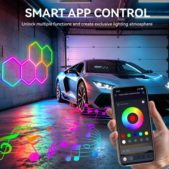Sioweci Hexagon Garage Lights,240W 5 Grid RGB Hexagon LED Lights,Multi-Color Honeycomb Light with Music Sync Mode, App & Remote Control