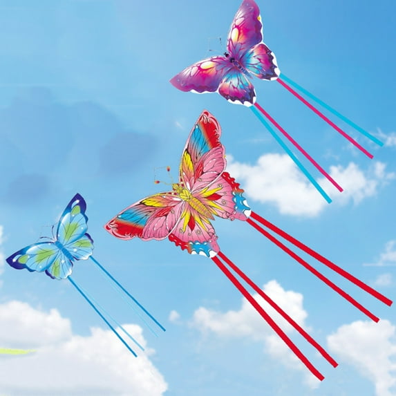 Sioweci Kids Butterflies Kite with 50M Flying Line Outdoor Beach Park Lawn Easy to Fly Large Long Tail Colorful Animal Kite Adults Boys Girls Gift Pink