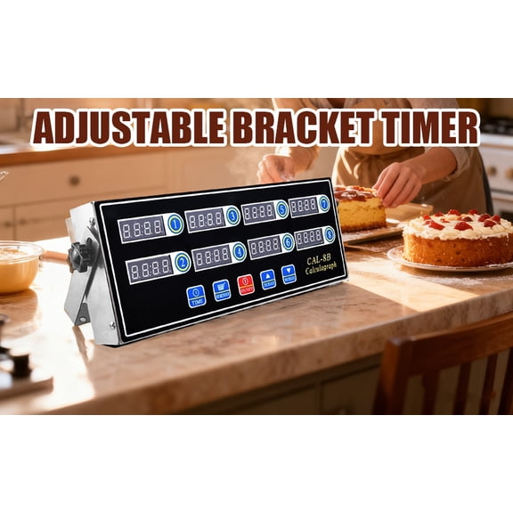 Sioweci Kitchen Timer,Stainless Steel Multi-Channel Digital Display Timer CAL-8B Calculagraph with LED Display Adjustable Bracket Alarm Function