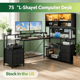 thumbnail image 1 of Sioweci L Shaped Desk with Hutch, Gaming Desk with Led Lights, Reversible Computer Desk with Power Outlet, Corner Desk with File Drawer & Monitor Stand, Storage Shelves for Home Office, Black, 1 of 11