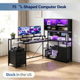 thumbnail image 1 of Sioweci L Shaped Gaming Corner Desk with Drawers, Hutch and Storage Shelves,Computer Desk, Gaming Desk with Led Lights, and Power Outlet for Home Office,Black, 1 of 11