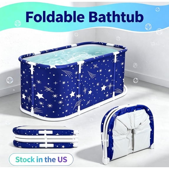 Sioweci Large Portable Bathtub for Adult Shower Folding Ice Bath Tub,Foldable Soaking Bath Tub,for Cold Warm Spa,Space Saving,Double Drain
