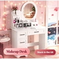 thumbnail image 1 of Sioweci Makeup Vanity Desk with Dimmable 3 Color Lighted Mirror, Small Dressing Table with 4 Drawers, Open Shelves, Bedroom Makeup Table for Small Homes White, 1 of 11