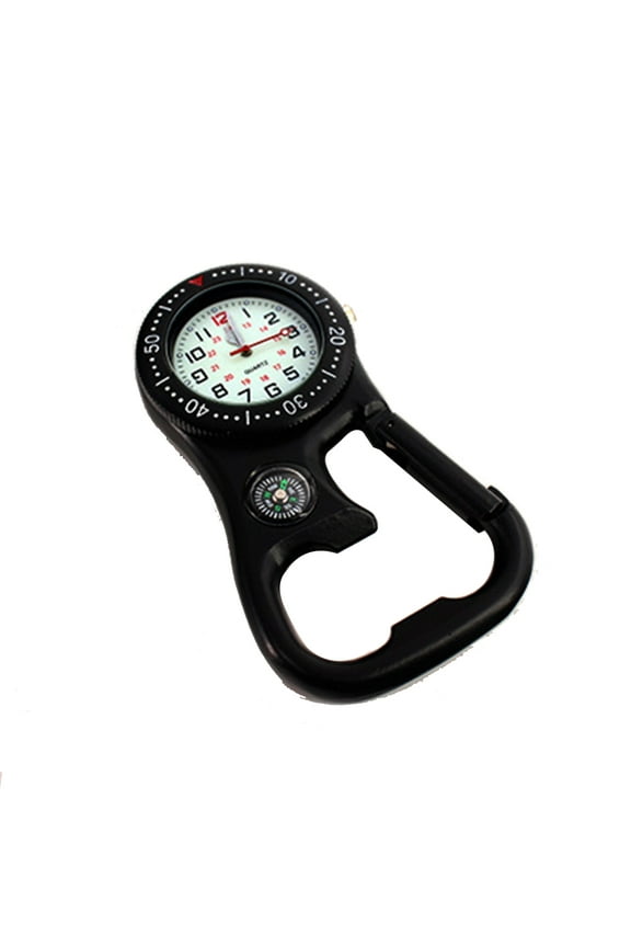 Outdoor Luminous Compass Bottle Opener Backpacker Fob Clip-On Carabiner Watch Black