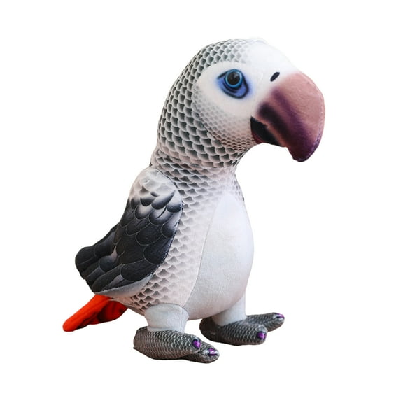 Sioweci Parrot Plush Toy Realistic Colorful Bird Plushie Educational Stuffed Doll Home Office Bedroom Decoration Kids Adults Christmas Gift (Grey)