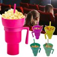 thumbnail image 1 of Sioweci Popcorn Drink Cup Stadium Tumbler with Snack Bowl with Straw Leakproof Snack Cup Reusable Cinema Beverage Popcorn Cup Rose Red, 1 of 13