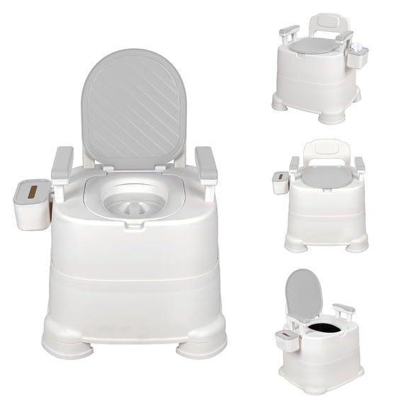 Sioweci Portable Commode Chair,Double Seal Odor Control Toilet with Removable Armrest, Bucket & Paper Holder,220lbs Capacity, Non-Slip Feet,for Elderly Disabled Pregnancy,Grey