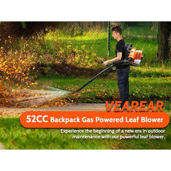 Sioweci Professional Backpack Leaf Blower, 52CC 2-Stroke Gas Engine, 550CFM High-Power ABS Strong Wind Force, Adjustable Tube with Ergonomic Design (Orange)