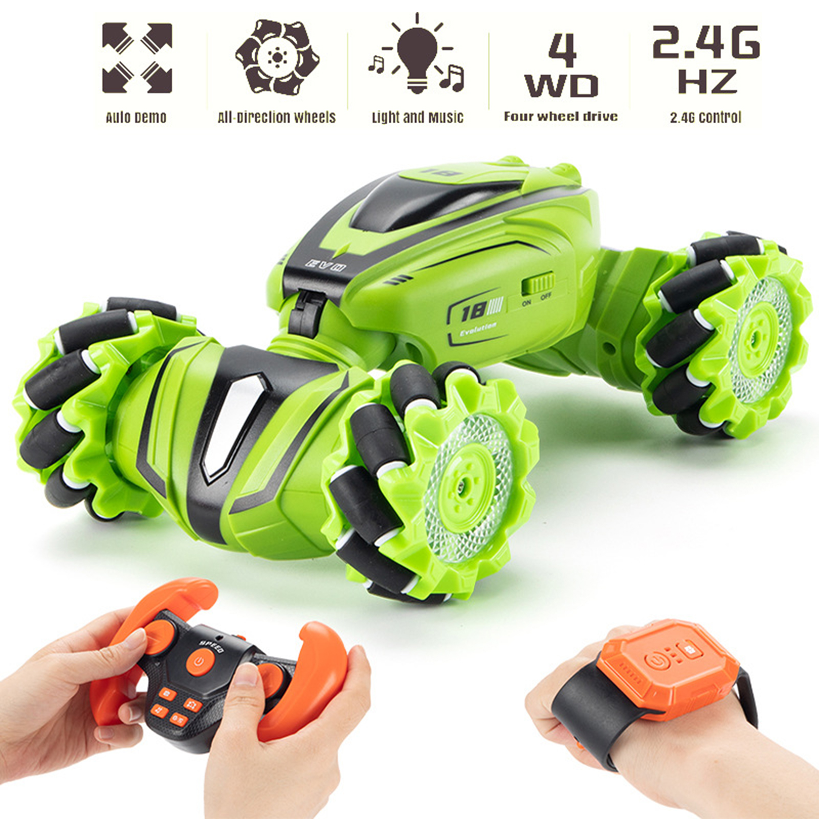 Sioweci Remote Control Stunt Twist Car with Light 4 Wheels Gesture