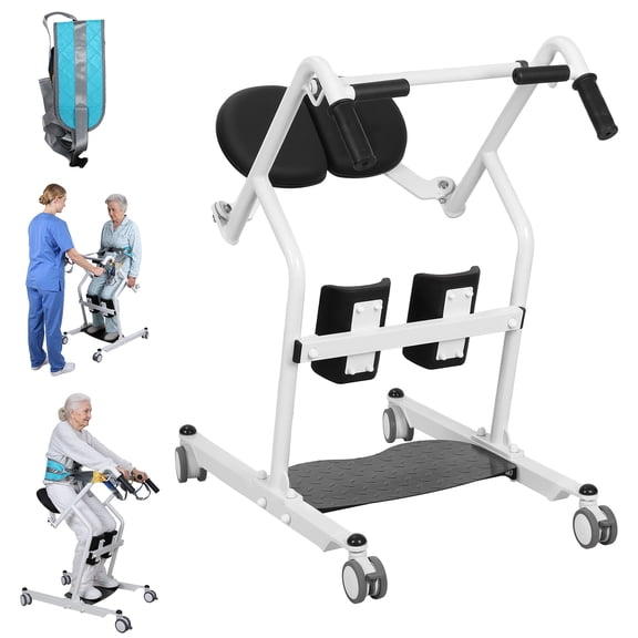 Sioweci Sit to Stand Patient Lift Chair,Standing Assist Transfer Lifter with Wheels,Ergonomic Home Care Lift for Elderly & Disabled,Maximum Load of 286lbs (Black White)