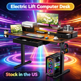 thumbnail image 1 of Sioweci Standing Desk with Power Outlet, 48 Inch, Rustic Brown,28-47.5in adjustable height for sit-stand with Monitor Stand, Power Outlets & LED Lights, 1 of 11