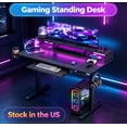 thumbnail image 1 of Sioweci Standing Desk with Shelf, 48 Inch Height Adjustable Desk with Keyboard Tray, Sit Stand up Table with Monitor Stand, USB Charging Port, Rgb Light Strip, Cup Holder, Headphone Hook, 1 of 11