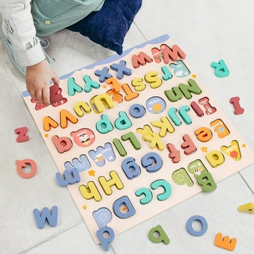 Sioweci Toddlers Wooden Alphabet Puzzle Board Capital Lowercase Letter Learning Matching Kindergarten Preschool Early Educational ABC Jigsaw Toy Multicolor